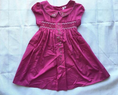 Girl/'s Hand-Made Embroidery Peter Pan Collar Dark Lotus Pink Dress