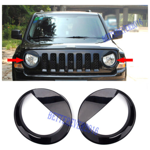 Front Grille Mesh Trim+Angry Bird Headlight Cover-Black for Jeep Patriot 2011-17