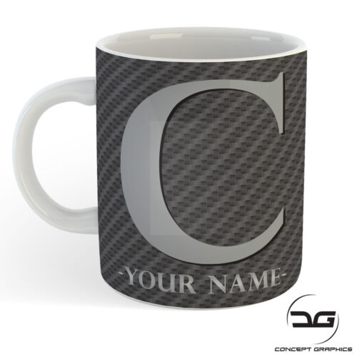 Personalised Carbon Effect Initial Name Alphabet Letter Monogram Coffee Cup Mug 