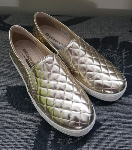 Skechers Womens Gold Double Up Duvet Uk SIZE 4 PUMPS TRAINERS SHOES BRAND NEW*