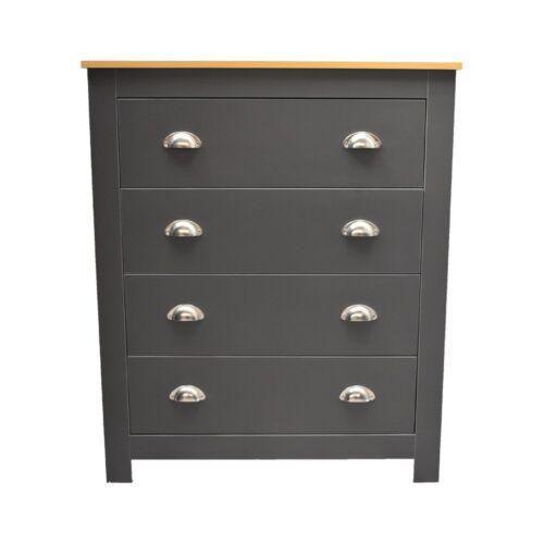 Tall 4 Drawer Chest Dark Grey Shaker Chic Traditional Bedroom Furniture Oak Top. 