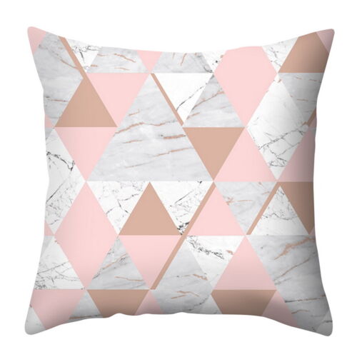 Rose Gold Cushion Cover Pink &Grey Geometric Marble Pillow Case Sofa Room+Decor+ 