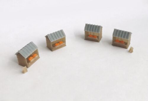 Outland Models Railway Scenery Food Market Stand Booth 4pcs Wood Style Z Scale