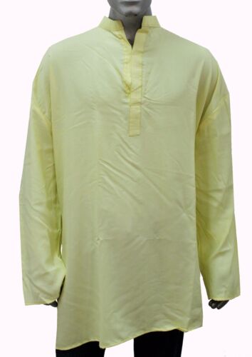 Indian 100/% Cotton Men Shirt Tunic loose fit Plain Yellow Solid Plus Size Kurta