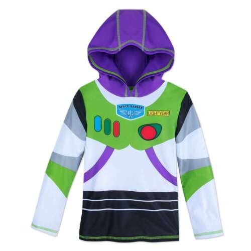 NWT Disney Store Buzz Lightyear Hooded Rash Guard Shirt Top UPF 50 Boy 5/6,7/8 