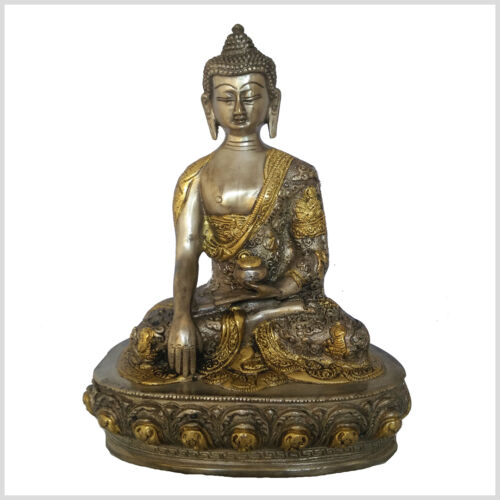 Erdender Buddha 23cm ca.2,6 KG Messing Silber Nepal Buddhismus Bhumisparsa Mudra