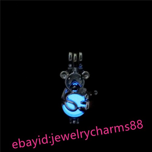 Argent Koala Glow in the Dark Blue lumineux perles cage médaillon G695 Vrac 10pcs