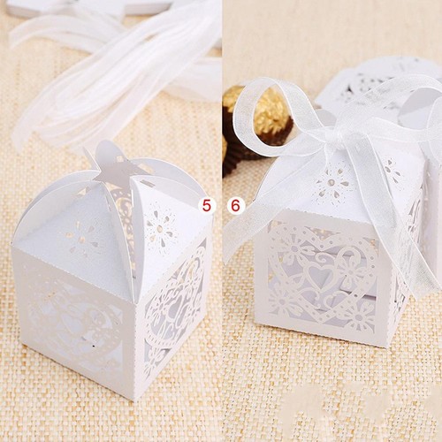 2//20//50Pcs Hollow Love Heart Mr /& Mrs Favor Ribbon Gifts Box Candy Boxes Wedding