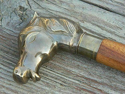 Antique brass Horse Head Handle Designer Wooden cane Walking Shaft Stick Gift 