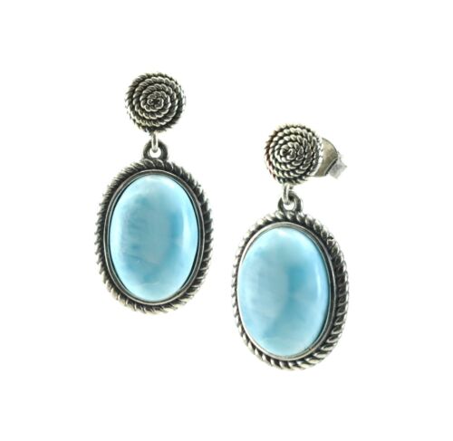 Stunning Larimar 10X14 10.8ct Oval Coil Top Hook Earrings..925 Sterling Silver