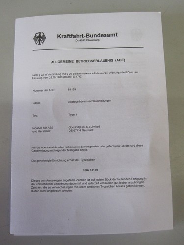 eintragungsfrei Stahlflex Bremsleitungen Renault Alpine A110 mit ABE