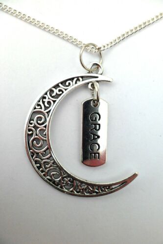Bag SILVER NECKLACE CRESCENT MOON MESSAGE Charm Pendant Gift