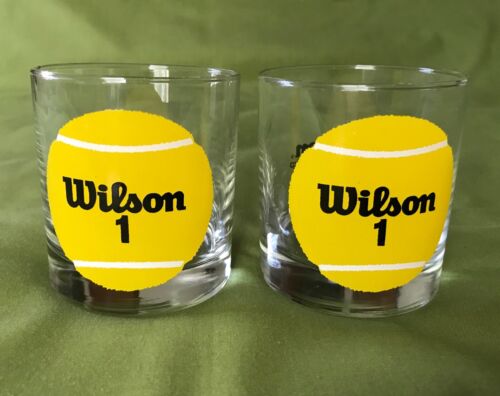 NEW VINTAGE PAIR 2 WILSON 1 CHAMPIONSHIP BOURBON ROCK GLASSES TENNIS BALL LOGO