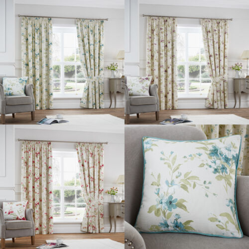 Fusion JEANNIE Red Floral Ready Made Pencil Pleat Curtains /& Cushions