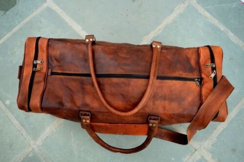 Men's genuine Leather vintage duffle travel gym weekend AirCabin Luggage 24"bag 