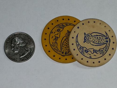 Details about   Vintage Clay Poker Chip Owl on Crescent Moon Yellow Impressed 