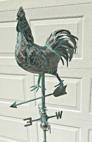 LARGE 3D Strutting ROOSTER Weathervane AGED COPPER PATINA FINISH Handcrafted