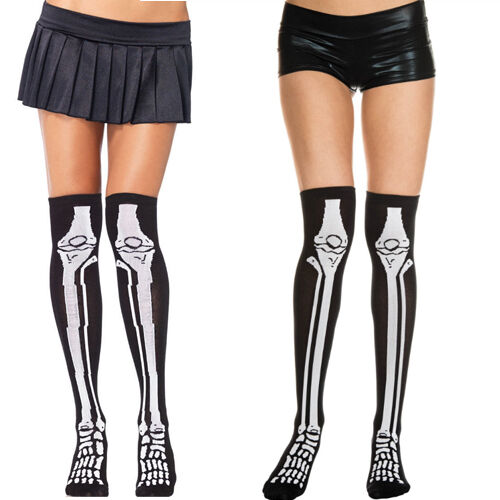 Details about   Over The Knee Skeleton Bone Print Halloween Costume Acrylic Thigh High Stockings 