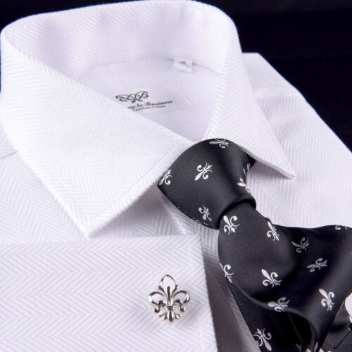 Large White Herringbone Twill Formal Dress Shirt Business Luxury Egyptian Cotton 