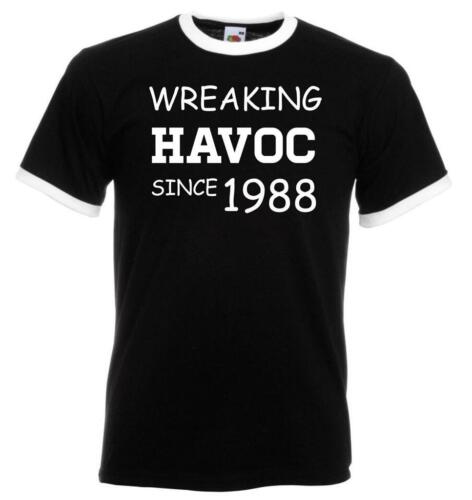 18th to 80th Birthday Gift Present Wreaking Havoc Contrast Mens Ringer T Shirt 