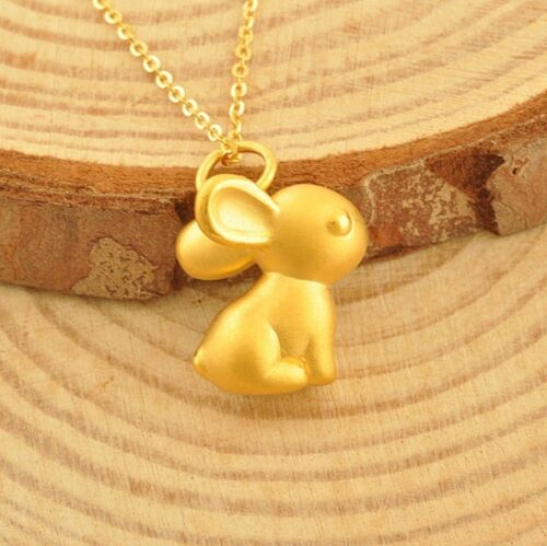 New Fine Pure 999 24K Solid Yellow Gold 3D Bless Lucky Rabbit Pendant 0.8-1g