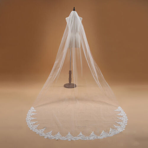 Layers Wedding Bridal Veil Lace White//Ivory Cathedral Length Birdcag Edge Bride