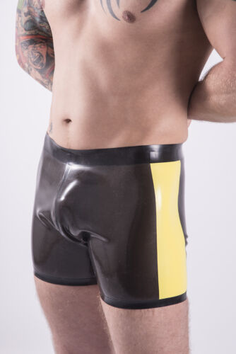 med weight 0.5mm latex CONTRAST COLOUR SIDE PANEL Longer Leg Details about  / Rubber SHORTS