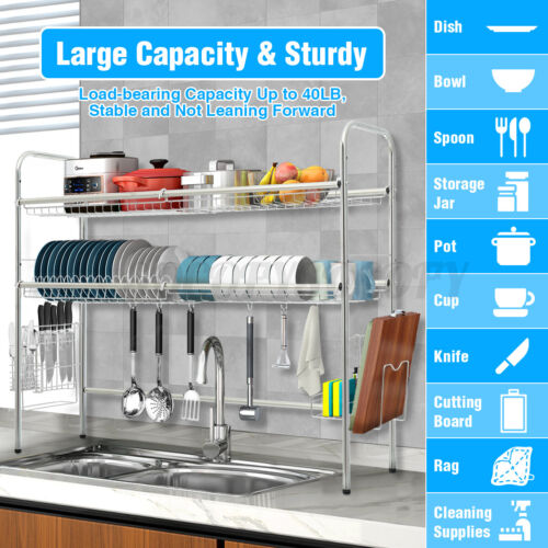 2/3 Tier Dish Drying Rack Over Sink Kitchen Cutlery Drainer Holder Space Saver 