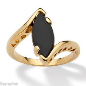 14k Gold Plated Ladies Womens Black Marquise Onyx Ring 