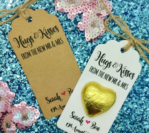 Chocolate Favour, Hugs & Kisses Gift Tags, Personalised Wedding Gift, Heart