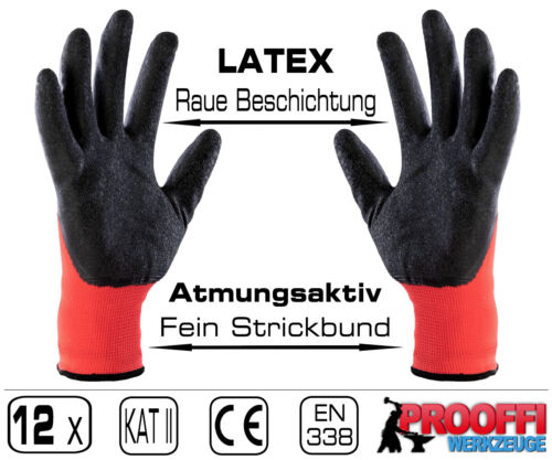 12 Paar Arbeitshandschuhe Montage Werkstatt Handschuhe LATEX ROT Rau Gr L 9