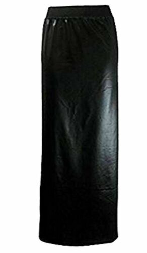 Nouveau Haut PVC Noir Wet Look Bande Corps Tube Maxi Brillant Jupe Taille Plus UK 8-26 