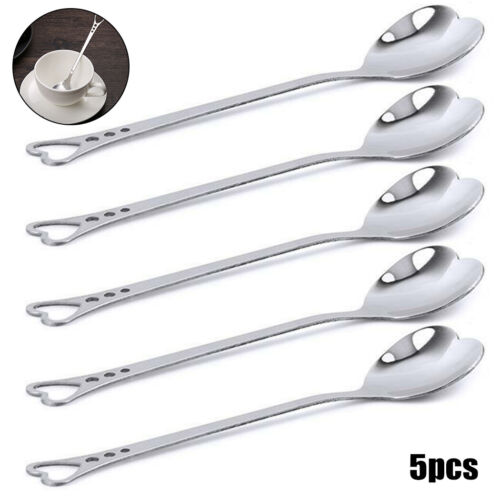 AU 5pcs Long Handle Korean Soup Spoon Stainless Steel Round Dinner Spoons 