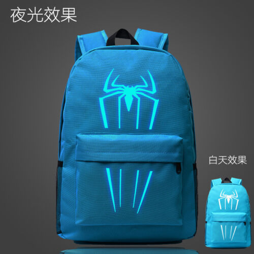 Spiderman Night Luminous Schoolbag Satchel Shoulder Backpack Bags Zip Bookbag 