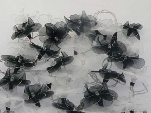 20 Black White Orchid Flower Fairy Lights 2metre BATTERY Party Noir Decor theme