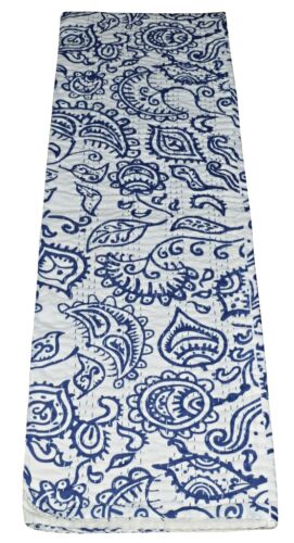 Queen Size Blue Kantha Quilt Indian Reversible Bedspread Bedding Throw Blanket 