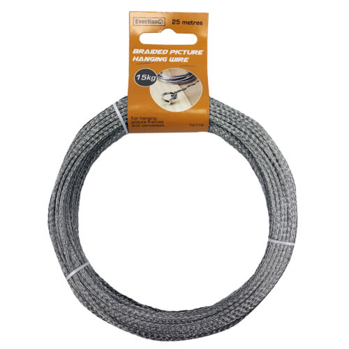 Everhang BRAIDED PICTURE HANGING WIRE 15Kg Load Rating 10m Or 25m Zinc Plated 