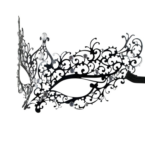 Pizzo Nero Metallo Lusso Maschera Maschera Veneziana Filigrana DIAMANTATI Costume