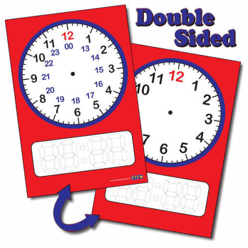 Double Sided 24 Hour Clock Wipe Clean School Classroom Poster A2 For Kids Pupils 
