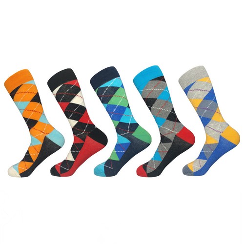 5 Pairs Mens Cotton Socks Lot Fancy Colorful Diamond Casual Sox Wedding Gift BOX