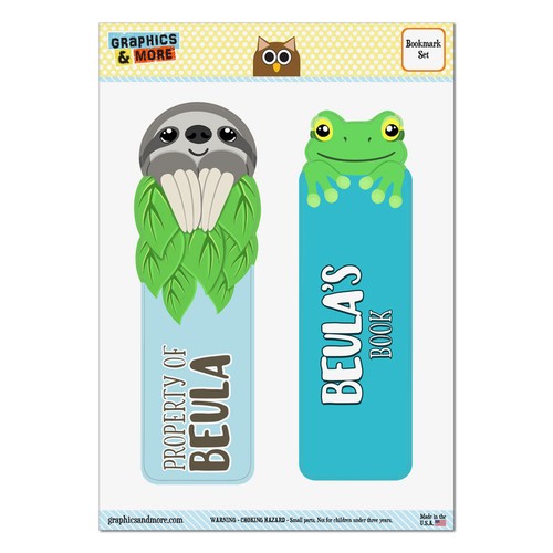 Names Female Be-Br Set of 2 Glossy Laminated Sloth and Frog Bookmarks