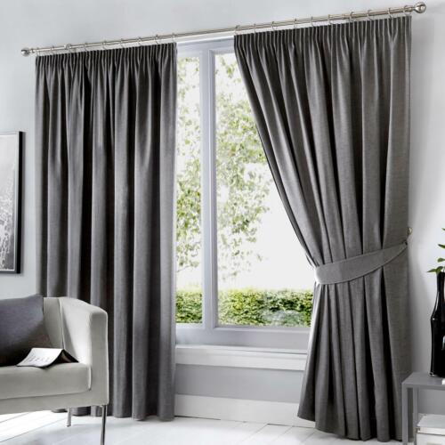 Thermal Blackout Curtains Tape Top Plain Ready Made Pencil Pleat Curtain Pairs