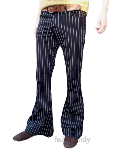 Nadelstreifen Schwarz Weiß Schlaghosen Streifen-Mens Bell Bottoms Hippie Vtg
