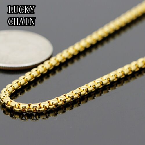 30/"x 2mm STAINLESS STEEL GOLD ROUND BOX CHAIN NECKLACE 20g//C105
