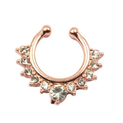 Diamond Fake Clip On Gem Septum Clicker Nose Hanger Ring Piercing Jewellery 