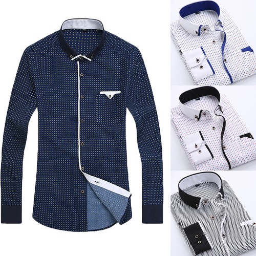 New Fashion Mens Luxury Stylish Casual Dress Slim Fit T-Shirt Casual Long Sleeve