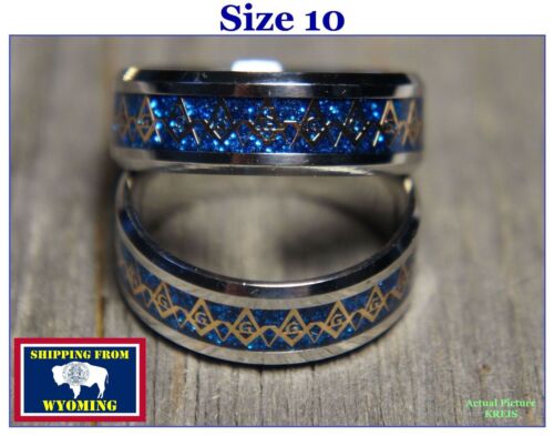 Square /& Compass ~ Blue Masonic Ring Silver /& Gold ~ Size 10 ~ Free Shipping