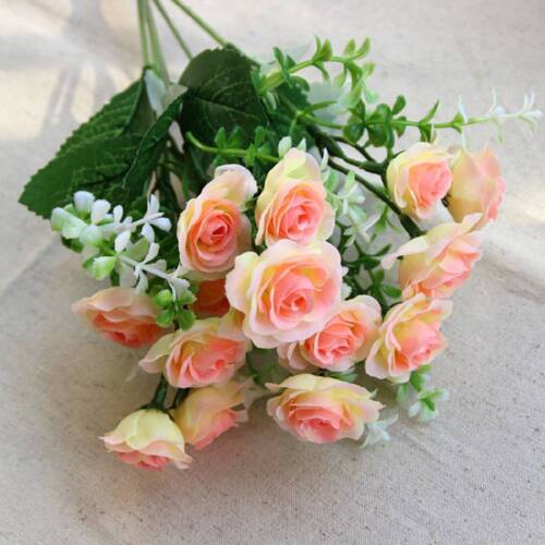 15 Heads Artificial Silk Flowers Mini Roll Heart Rose  Bouquet Home Decoration