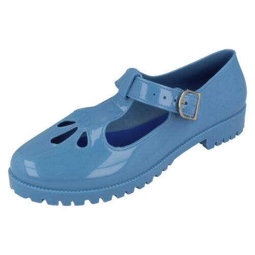 Ladies F80045 T-Bar Jelly Buckle Shoes in Mid Blue Great Sale Price! 