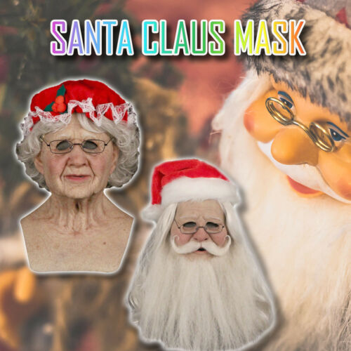 Funny Santa Claus Full Latex Mask Face Mask Headgear Wig Beard Christmas Holiday 